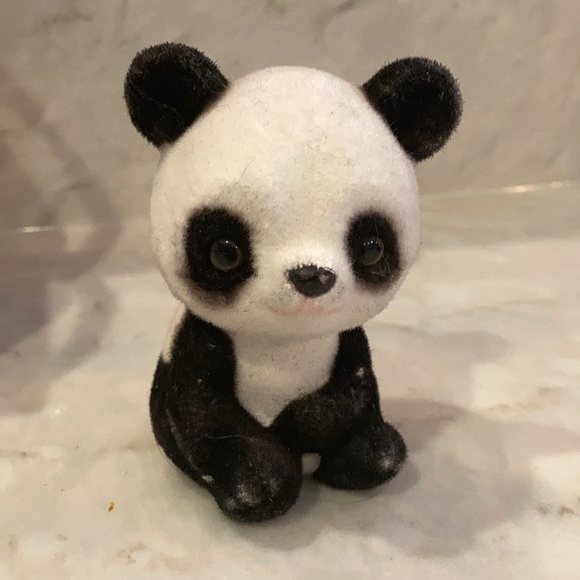 Vintage flocked panda (3) figurines - Picture 2 of 15